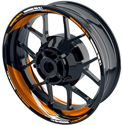OneWheel Felgenaufkleber für Motorrad Racing Design 3b passend für 17 Felgen/Vorder- und Hinterrad beidseitig | Zweiteiliger Aufkleber | Premium Felgenrandaufkleber komplettes Set (orange)