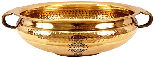 Modfash Indian Hammered Brass Urli Pot, Decorative Bowl, Center Piece, Home Decor, 12 Inch