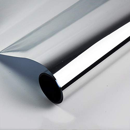 Privacidad Espejo De La Ventana De La Película, Vinilo Auto-Adhesivo Rollo Una Forma Reflexiva De Control De Calor contra Los Rayos UV Cáscara Y Palillo Pegatinas,Plata,90×500cm