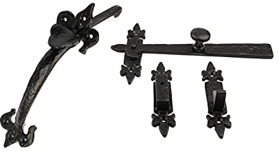 B&M Türriegel aus Gusseisen, 22,9 cm, Antik-Schwarz, Fleur de LYS, 22,9 cm