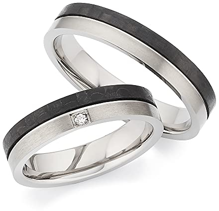 123traumringe Eheringe in Carbon & Titan I Partnerringe mit Brillant & Etui I Gravierbare Eheringe mit Ringgröße 50-70 mm I Hochwertige Verlobungsringe in 4,5 mm Breite & 1,8 mm Stärke, P13