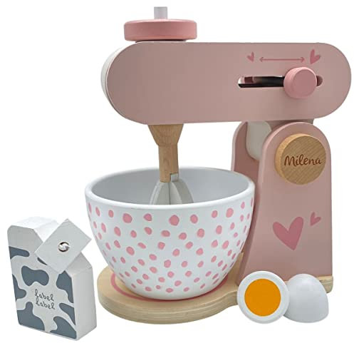 Holz Küchenmaschine rosa - personalisierbar I Handmade Holzspielzeug ab 3 Jahren I Label-Label Zubehör Spielküche I Geburtstagsgeschenk für Kinder I Spielzeug Mixer mit Name