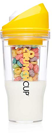 CRUNCHCUP Tragbarer Müslibecher aus Kunststoff für das Frühstück unterwegs, Müsli- und Milchbecher für dein Lieblings-Frühstücks-Müsli, kein Löffel oder Schüssel erforderlich, Größe XL, Gelb