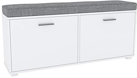 Target Home Schuhschrank Sitzbank mit Grau Kissen Schuhkipper Schuhregal (120 cm, Weiß)