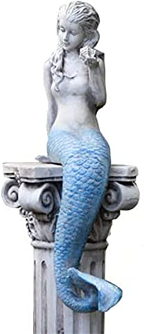 HQL Sitzende Meerjungfrauenstatue, 12 x 10 x 24 große Meerjungfrau Meerjungfrau Figur Display, Garten große Meerjungfrau Dekoration, für Outdoor Indoor Beach Pool