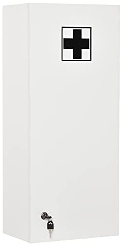 kleankin Armadietto Medicinali a Muro con Serratura, 5 Ripiani e Mensole Regolabili, in Legno e Vetro, Bianco, 30x20x70cm