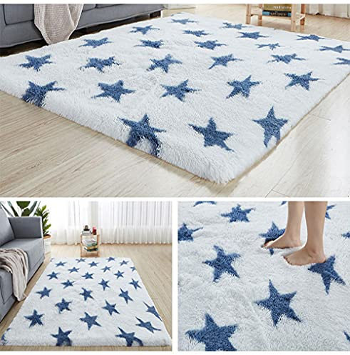 GZQIAWY Moderne Wohnzimmer Dekorative Teppiche Schlafzimmer rutschfeste Große Teppich Heimmatte für Kinder Weiß blau fünf Sterne 100 X 160 cm