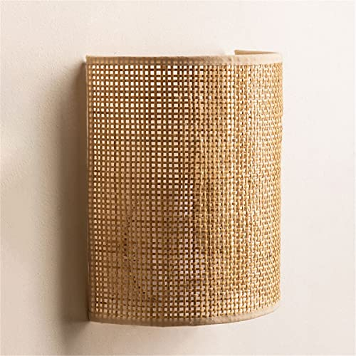 QJUZO Applique Murale Rotin, E27 Applique Murale Intérieure Naturel Abat-Jour en Bambou Rustique Lanterne Lampe Murale Chambre Vintage Pour Ferme Salon Salle à Manger éclairage,B