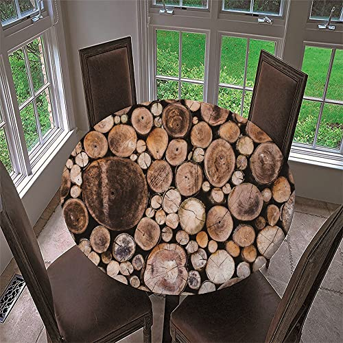 Chickwin Runde Tischdecke Wasserdicht Lotuseffekt Abwaschbar mit Elastische Kante, 3D Holzoptik Muster Runde Tischtuch aus Polyester für Küche, Restaurant, Garten (Holz,120cm)