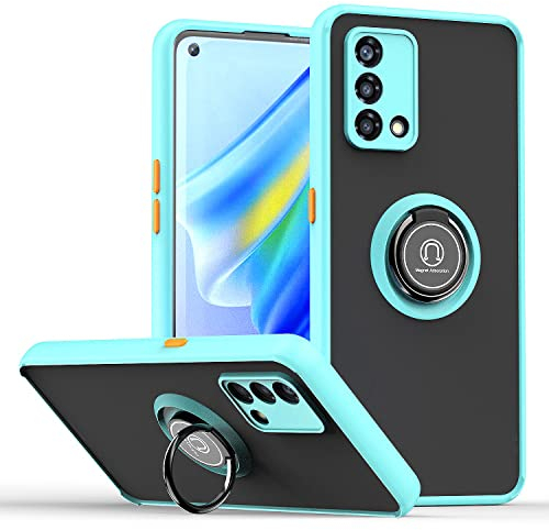 XINYEXIN Hülle für Oppo A74 4G mit Ring Stnad Stoßfest Handyhülle Anti-Scratch Durchscheinend PC Back + Soft TPU Bumper Case Cover - Himmelblau