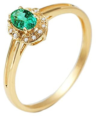 Dsnyu 750 Rose Gold Couple Engagement Bands, Rose Gold Woman's Ring Bands, Oval 0.1ct Emerald Ring Danty for Women Jewelry J 1/2