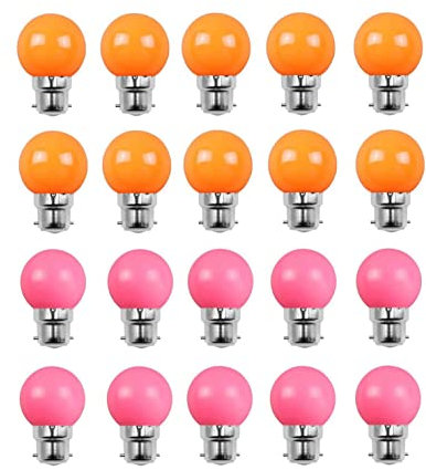 Aiwerttes Bajonett-Leuchtmittel, B22, 2 W, G45, Golfball, Orange, Pink, Energiesparlampe (entspricht 20 W) BC-Sockel, kleine Glühbirnen für Girlandendekoration, 20 Stück
