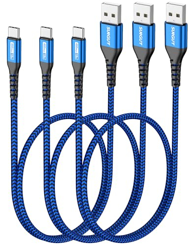 SUNGUY USB vers USB C câbles, 3 pièces 0.5m câbles USB C courts, 3 A charge rapide compatible avec iPhone 16/15 Pro Plus Max, Galaxy S23/S22/S21, Google Pixel 8/8 Pro, appareils USB C - Bleu