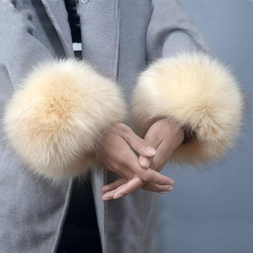 PTNKUIIY Pulswärmer Pelz Damen,Winter Damen Kunstfell Armstulpen Fell Stulpen Pelz Kunstfell Fellstulpen Fell Manschetten Handschuhe Plüsch Handwärmer Frauen Winter Handgelenk Ring Cuffs Wärmer,Beige