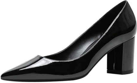 Block Heels Shoes for Women Patent Leather Pointed Toe Slip On Women's Pumps for Party Wedding Office Black 3.5 UK