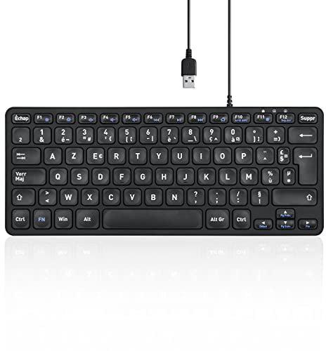 Perixx PERIBOARD-432 Clavier USB Filaire, Design Mince avec Touches à Gros caractères, Disposition AZERTY français