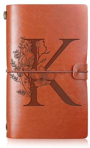 Booson Initiale Leder Reisetagebuch Monogrammiert Mama Notizbuch Geschenk Nachfüllbar Personalisiertes Tagebuch Schreiben Notizblock für Frauen Muttertag Weihnachten Geburtstag (K)