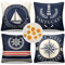 Kissenbezug 40 x 40 Wasserdichte Outdoor Sofakissen Bezug Nautische Anker Segelboot Leuchtturm Kompasse Marineblau Leinen Dekokissen Couchkissen Zierkissenbezüge für Garten Bank Terrassen 4er Set