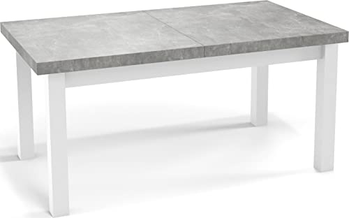 WFL GROUP Moderner Rechteckiger Ausziehbarer Esstisch - Platzsparend - Weißen Holzbeine - 140 bis 180 cm - Hergestellt in EU - 140 x 80 cm - Grau Beton