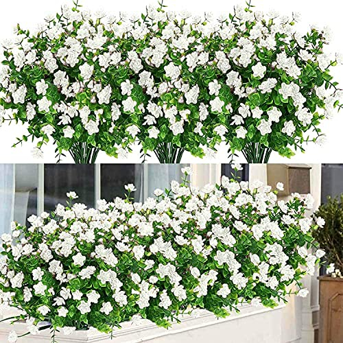 Youning 10 Bündel Kunstblumen für Außen Plastik Blumenstrauß Künstlich UV-Beständige Künstliche Blumen Wetterfest im Freien Künstliche Balkonpflanzen Wie Echt für Zuhause Garten Outdoor (Weiß)