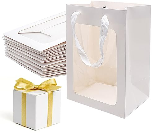 Cisolen 10 piezas bolsas de papel de regalo bolsas de regalo de papel kraft blanco con ventana bolsas de embalaje para cumpleaños boda fiesta banquete regalos dulces galletas