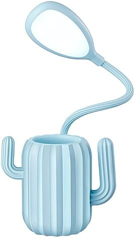 LED Schreibtischlampe mit Stifthalter, Kaktus Tischlampe Leselampe USB Wiederaufladbar Dimmbare 3 Helligkeit für Arbeiten und Studieren [Blau]