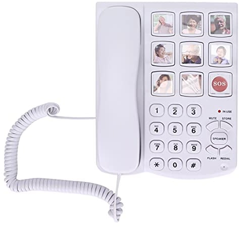 Telefono Fisso con Cavo con Tasti Grandi per Anziani, Non Richiede Batteria, Numero di Casa Memorizzato, Pulsante Immagine Sostituibile, Composizione Rapida SOS One Touch,