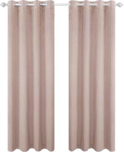 YSTELLAA Rideau Velours Occultant Lot De 2, 140×175cm, Rideau Thermique Isolant Anti Froid Et Chaleur, avec Oeillet, Anti Bruit, Moderne, pour Salon Et Chambre, Rose Gris