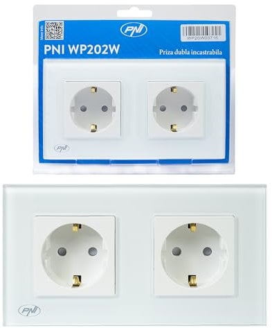 PNI WP202W Double prise intégrée avec cadre en verre blanc