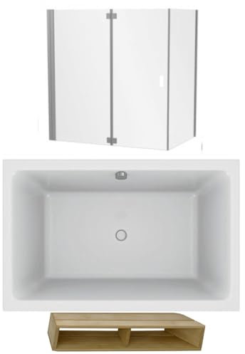 Baignoire bain douche JACOB DELAFON Capsule, compacte + pare bain en angle 140 x 90 cm