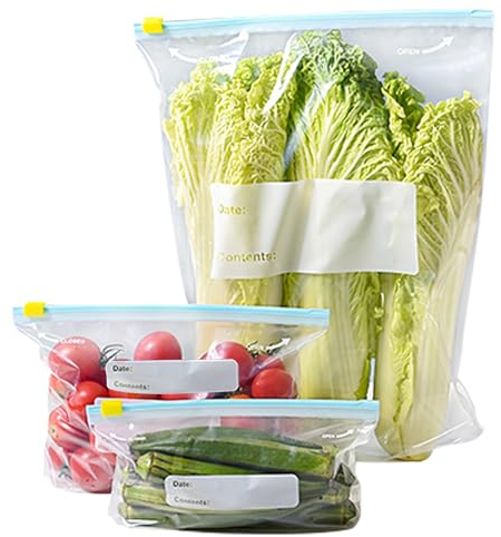 HYRYC Gefrierbeutel Zipper Wiederverwendbare 30stk Freezer Bags Großer Mittlerer und Kleiner Größen Aufbewahrungsbeutel Sandwichbeutel Küche Beutel für Gemüse Milch (30)
