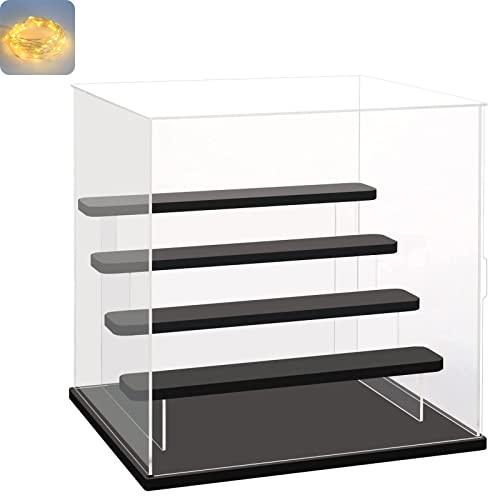 Nynelly 5-stöckige transparente Acryl-Vitrine für Modelle, Minifiguren, Pop Mart, Labubu, Sonny Angel, Smiski – montieren Sie staubdichte Displaybox mit Tür, Präsentationsständer (schwarze Basisstufe)