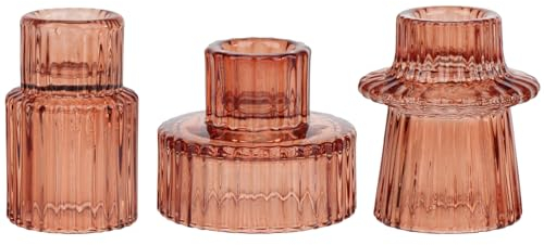 HofferRuffer Glas Kerzenhalter 2-in-1 Teelichthalter Kerzenhalter Taper Kerzen für Abendessen, Hochzeit, Urlaub, Geburtstag, Heimdekoration,Weihnachten(3Pcs Rötlich-braun)