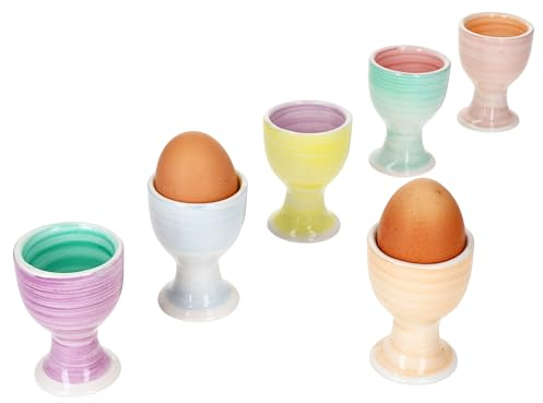MamboCat Pastello 6er Set Eierbecher bunt I für 6 Personen I farbenfrohe Eierhalter mit Fuß in 6 Verschiedene Pastell-Farbkombinationen I Fürs Frühstücksei beim Brunch & Buffet