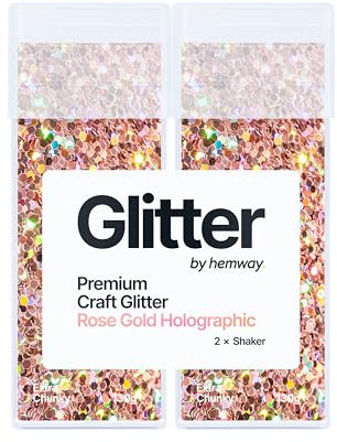 Hemway Premium Glitter Shakers - Rose Gold Holographic | 130g (2 Pack) Extra Chunky Metallic Flake for Resin & Epoxy Crafts | Craft Supplies for Tumblers, Festival, Face, Body, Eye & Nail Art