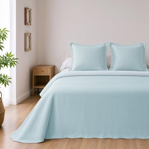 BOHEME Colcha Reversible de Microfibra Turquesa Cama 105+1 Funda de Cojín