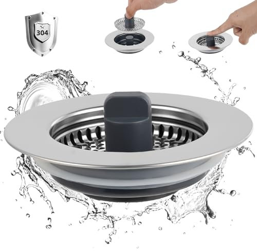 iFealClear Upgraded 3-in-1 Kitchen Drain Stopper & Metal Plug Strainer – Thickened ABS Shell with Stainless Steel Filter Basket, Anti-Clogging & Odor-Blocking, Fits 72-86mm Sink Holes, Depth > 28mm