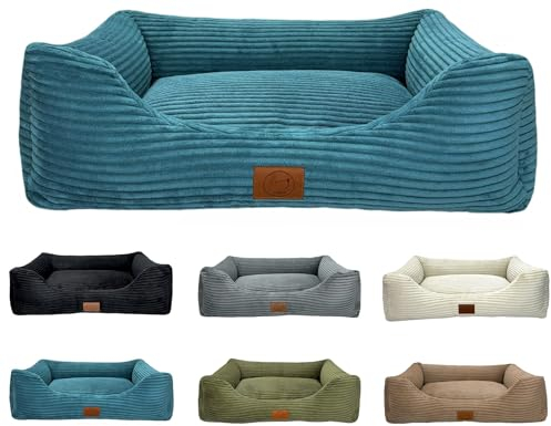 elropet Hundebett orthopädisch aus Kuschel Cord XS/S/M/L/XL kleine Hunde große Hunde Hundekorb (Azurblau, L (100x80x24cm))