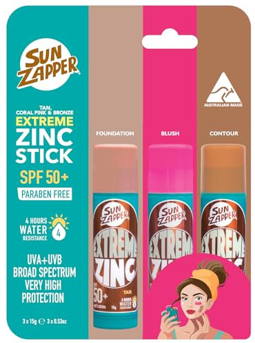 Sun Zapper Extreme Zinc Sunscreen Stick Beauty Pack – SPF 50+ Sunblock in Tan, Bronze & Pink – Made in Australia
