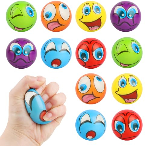 12 Stück Antistressball für Kinder Erwachsene,MXTIMWAN Quetschball,Lächeln Gesicht Bälle,Gesicht Squeeze Bälle,Erwachsene Motivierende Stressbälle,Antistressball Kinder,Squishy Spielzeugball