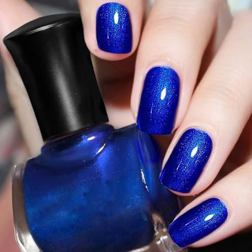 Glitter Nail Polish - Pearl Glitter Nail Varnish, Blue Glitter Nail Polish for Women & Girls, Quick Dry & Long Lasting Nail Polish No Need Cure, DIY Nail Art Home Manicure (Satin Blue 4#)