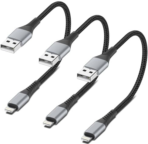 Short iPhone Charging Cable [30CM, 3Pack], MFi Certified Nylon 0.3M USB A to Lightning Lead iPhone Fast Charging Cable Compatible for iPhone 14 1312 11 Pro Max Xs Xr X 8 7 6 Plus SE iPad Air/Mini