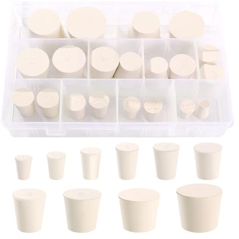 YIXISI 20 Stücke 10 Größen Vollgummi Stopper Kit, Konischer Gummistopfen, Vollgummistopfen, Labor Gummistopfen, für Verschließen von Ballonflaschen, Konischen Flachmann (000# - 7#)