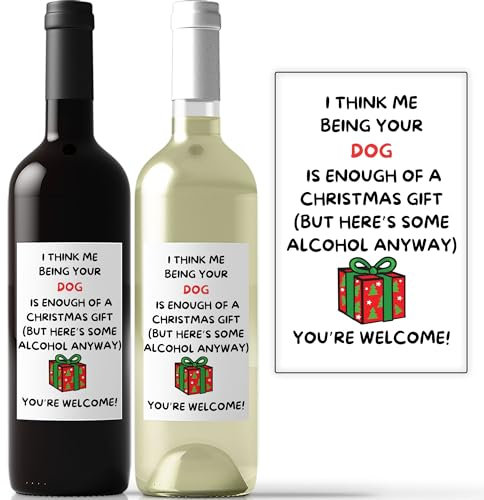 Funny Christmas Wine Bottle Label from The Dog Perfect for Dog Mum Dad Husband Wife Lovers & Owners