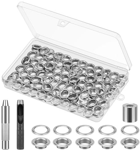 Szaboviktoria 120 Sets Ojales Para Lonas,Ojales Metalicos 10mm,Argollas Para Toldos Y Lonas,Incluye Herramienta De Perforación, Herramienta De Instalación, Base, Adecuado Para Cuero, Lona