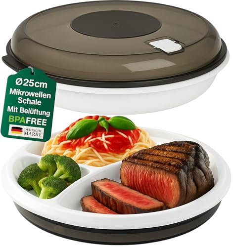 My-goodbuy24 Mikrowellengeschirr Mikrowellen Teller Vorrats Dose Aufbewahrung Geschirr mit 3 Fach Aufteilung Deckel mit Belüftung BPA frei sehr stabil und bruchsicher ⌀24,7cm MEHRWEG - 8 Stück