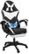 COZYBRITE Gaming Chair Office Desk Computer Chairs Swivel with Footrest Massage Headrest Back Support Reclining Ergonomic Design Adjustable Height Faux Leather (Black+White)