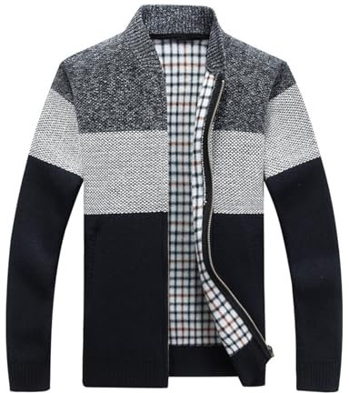 SHINROAD Cardigan Uomo Giubbotto Uomo Colorblock Cardigan Uomo con Cerniera Collo Alto Grigio Scuro M, grigio scuro, m