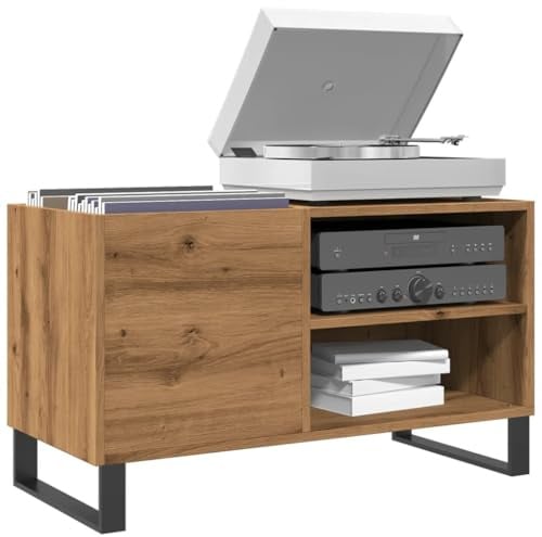Gecheer Meuble porte-disques en chêne artisanal 84,5 x 38 x 48 cm multicouche, conteneur pour vinyle, armoire de porte CD, meuble de salon, bibliothèque, armoire de rangement, P857245