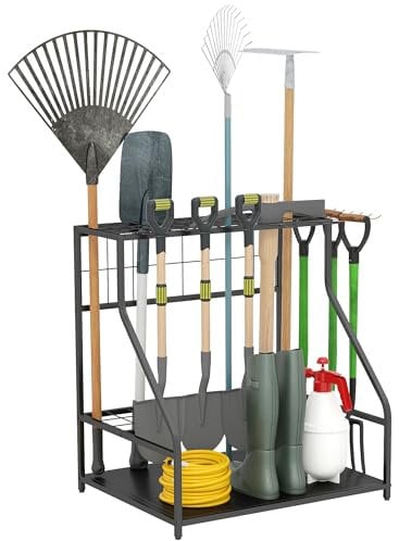 Outsunny organizzatore di attrezzi da giardino a 3 livelli con ganci Porta attrezzi da giardino fino a 20 attrezzi Porta attrezzi Porta scopa multiuso per garage, capannone, esterno 84x53x73cm